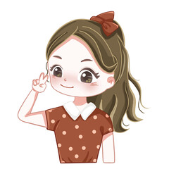 ピースしている女子　赤