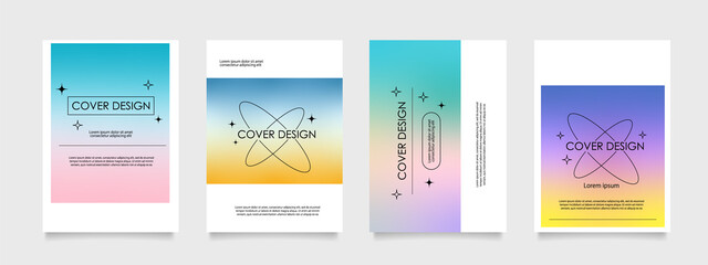 4種類の鮮やかなグラデーションのベクターカバーデザインセット。ビジネスのパンフレット、カード、ポスターなどの背景として。