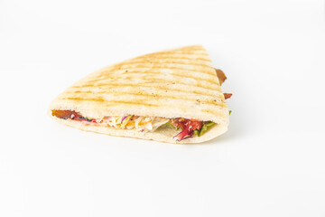 Delicious ham sandwich on white background. healthy ham and cheese with mayonnaise sandwich. Triangle sandwich with ham and cream cheese. Image about fast food.