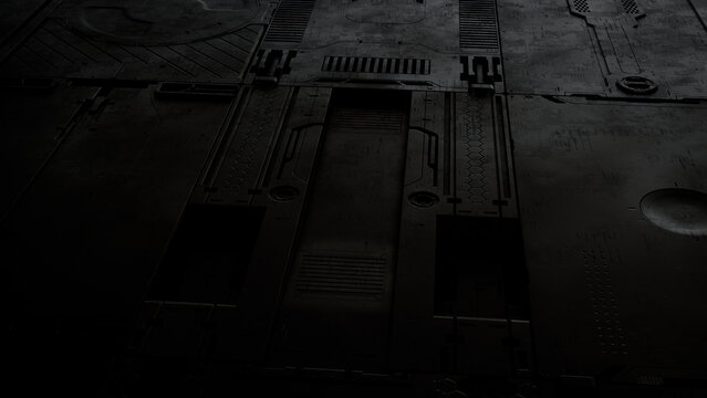Black, Tech Background with Sci-Fi 3D Panels. Dark, Futuristic style. 3D Render.