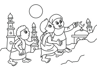 Islamic children character coloring page or book for kids