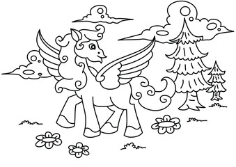 Fototapeta na wymiar unicorn cute coloring page or book for kids