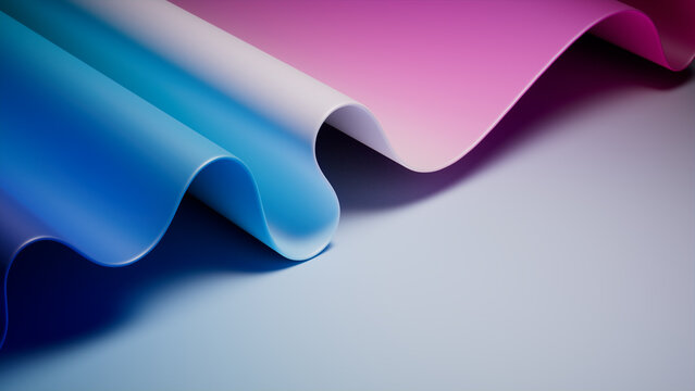 Modern, Blue and Pink Surface with Waves. Gradient 3D Background.
