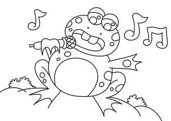 singing frog cute coloring page or book for kids