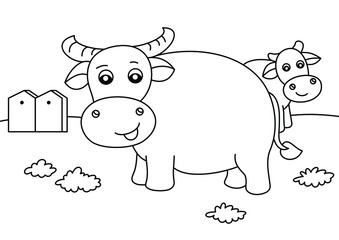 cartoon buffalo cute coloring page or book for kids