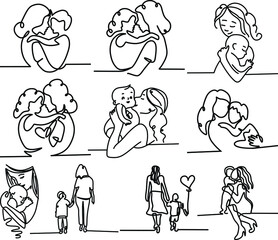 Mother's Day Lineart Illustration Set