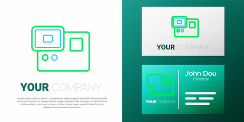 Line Action extreme camera icon isolated on white background. Video camera equipment for filming extreme sports. Colorful outline concept. Vector