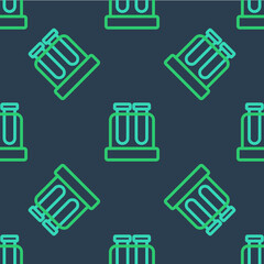 Line Test tube and flask chemical laboratory test icon isolated seamless pattern on blue background. Laboratory glassware sign. Vector