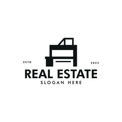 Fototapeta premium Minimalist real estate logo business design vector template. simple warehouse logo vector design concept ideas. modern mortgage logo business vector design with simple, elegant and creative styles. 