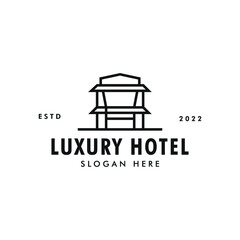 Obraz premium Luxury hotel logo business vector design concept. Japan hotel icon logo business design vector illustration with outline, modern and minimalist styles idolated on white background.