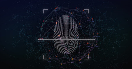 Bio metric fingerprint scanner against globe of network of connections