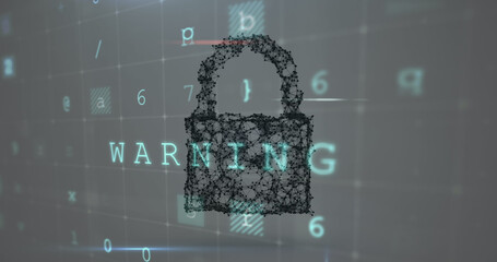 Image of scanning, numbers and online security padlock