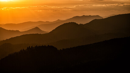 Sunset from the Prislop Pass, Rodna (Rodnei) Mountains, Carpathians, Romania.