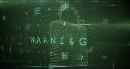 Image of changing numbers and letters over online security padlock