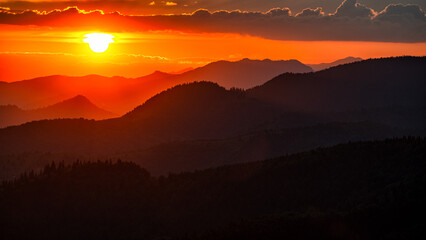 Sunset from the Prislop Pass, Rodna (Rodnei) Mountains, Carpathians, Romania.