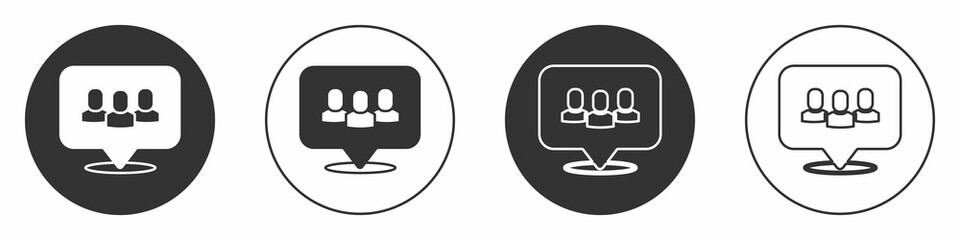 Black Project team base icon isolated on white background. Business analysis and planning, consulting, team work, project management. Developers. Circle button. Vector