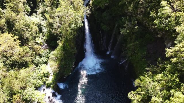 Drone footage of the Trou noir Langevin waterfall at the Reunion island.