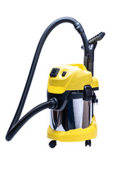 Fototapeta premium Large yellow construction vacuum cleaner insulated on a white background