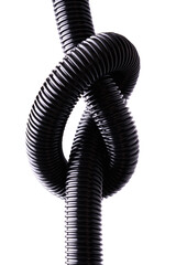 Knotted vacuum cleaner hose, isolate on white background