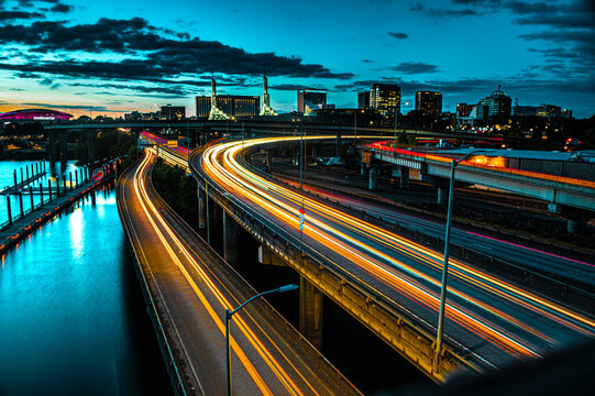 Downtown freeway at night