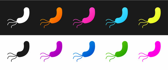 Set Bacteria icon isolated on black and white background. Bacteria and germs, microorganism disease causing, cell cancer, microbe, virus, fungi. Vector