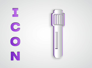 Paper cut Test tube and flask chemical laboratory test icon isolated on grey background. Laboratory glassware sign. Paper art style. Vector