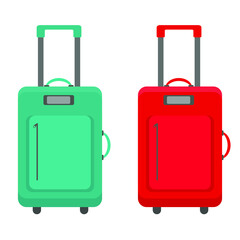 travel stroller suitcase bag isolated vector, luggage illustration that symbolize travelling and getting new emotions, suitcase  with pockets isolated on white background vector illustration