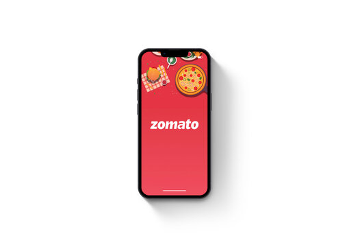 Zomato food delivery app on the smartphone iPhone screen. White background. Rio de Janeiro, RJ, Brazil. July 2022