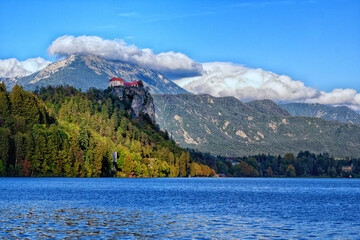 Panorama of the beautiful lake Bled, Slovenia.