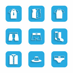 Set Men underpants, Man hat, Socks, Shirt, Polo shirt and icon. Vector