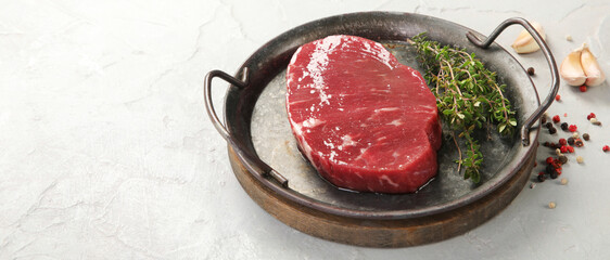 fresh raw beef steak black angus isolated on white background, top view
