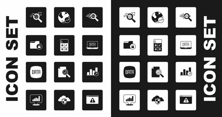 Set Search data analysis, Calculator, Folder and lock, Data, Financial growth, and icon. Vector