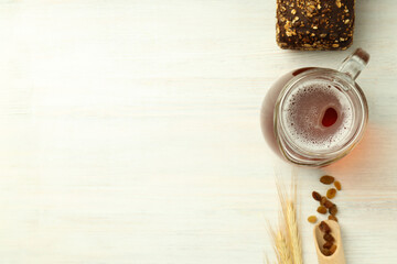 Concept of fresh drink, kvass, space for text - obrazy, fototapety, plakaty