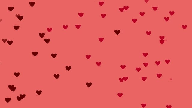 falling red and dark red heart in pink background animation