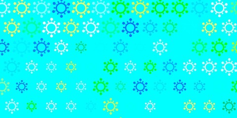 Light blue, green vector background with covid-19 symbols.