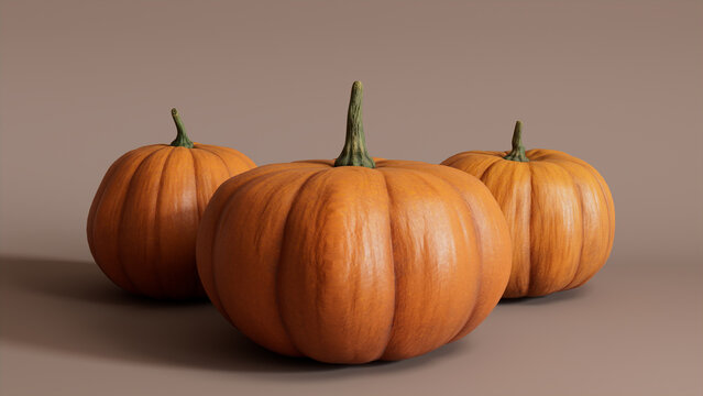 Seasonal background Image. Trio of Pumpkins on Dusty Pink color. Fall Concept.