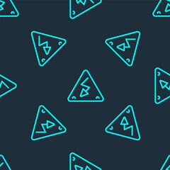 Green line High voltage sign icon isolated seamless pattern on blue background. Danger symbol. Arrow in triangle. Warning icon. Vector