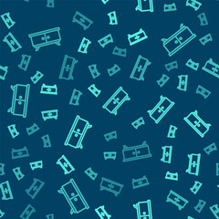 Green line Furniture nightstand icon isolated seamless pattern on blue background. Vector