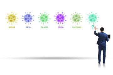 Concept of new covid 19 variants with businessman