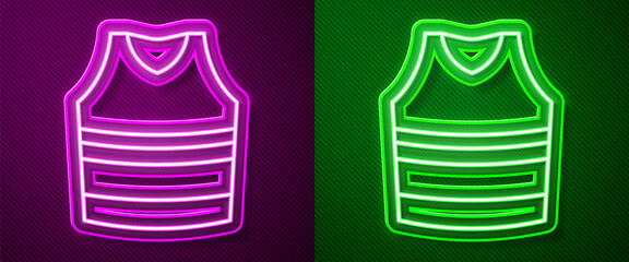 Glowing neon line Undershirt icon isolated on purple and green background. Vector