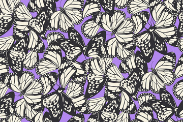 Nature inspired seamless pattern. Abstract fashion print with butterflies for fabric, wallpaper, package, gift paper. Vector animalistic background