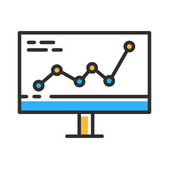 Statistic on display. Business data on monitor. Data analisys concept. Vector flat illustration