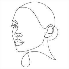 One line girl or woman portrait design. Hand drawn minimalism style vector illustration