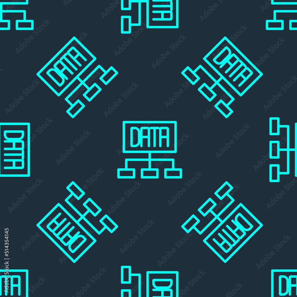 Poster green line data analysis icon isolated seamless pattern on blue background. business data analysis p