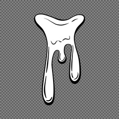 Dripping liquid outline on a transparent background. Contoured black and white illustration of a flowing viscous liquid. Wax, honey, slime. Vector. 