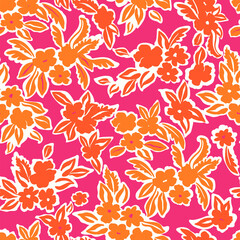 Fototapeta premium Floral seamless pattern. Craftdrawn retro fashion print for fabric, paper, home textile and goods. Botanical vector background with painted flowers. Hand drawn meadow wallpaper.