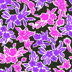 Floral seamless pattern. Craftdrawn retro fashion print for fabric, paper, home textile and goods. Botanical vector background with painted flowers. Hand drawn meadow wallpaper.