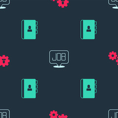 Set Human with gear, Search job and Resume on seamless pattern. Vector