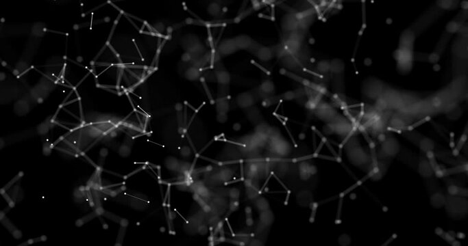 Seamless 4K Plexus footage with connected lines on black background for films, video and blogs about digital technologies, virtual reality. 