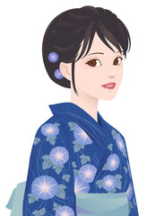 Fototapeta premium 朝顔柄の浴衣の女の子 タイプC
